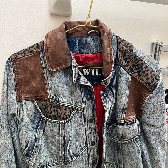Vintage Denim Jacket Womens Small Acid Wash 80's Western  Leather - Picture 2 of 6